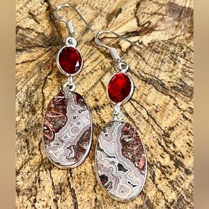 Mexican Laguna Lace Agate Earrings 2”